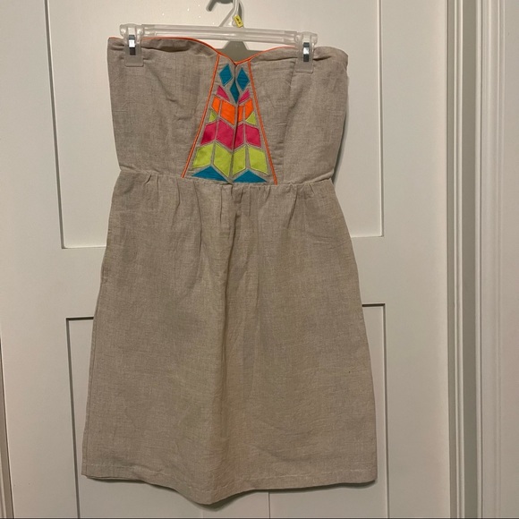 Judith March size small linen and cotton blend tan with neon strapless dress! - Picture 1 of 6